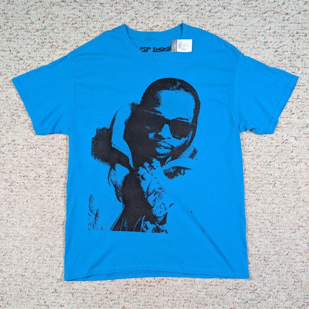 Pop Smoke T-Shirt King of New York Double Sided Mens LARGE Blue Rap Tee NWT 2021